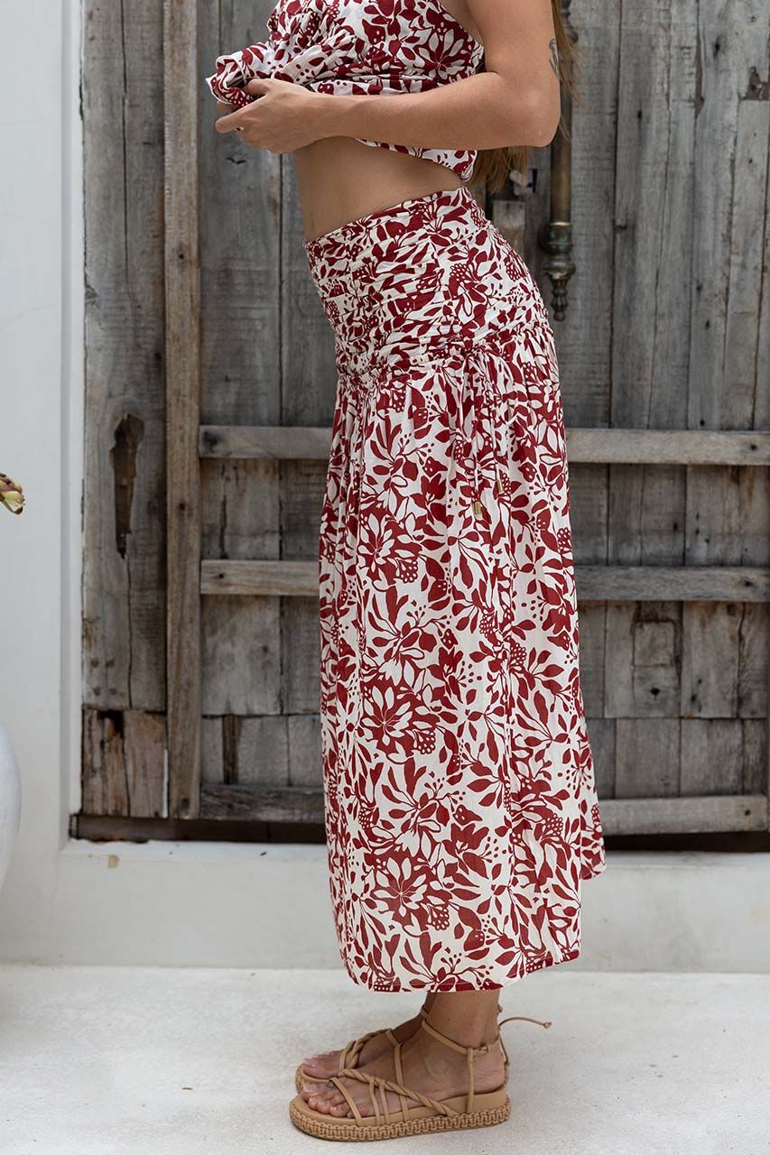 Humidity Lifestyle Eden Rouched Skirt - Brick Print (HS24316)