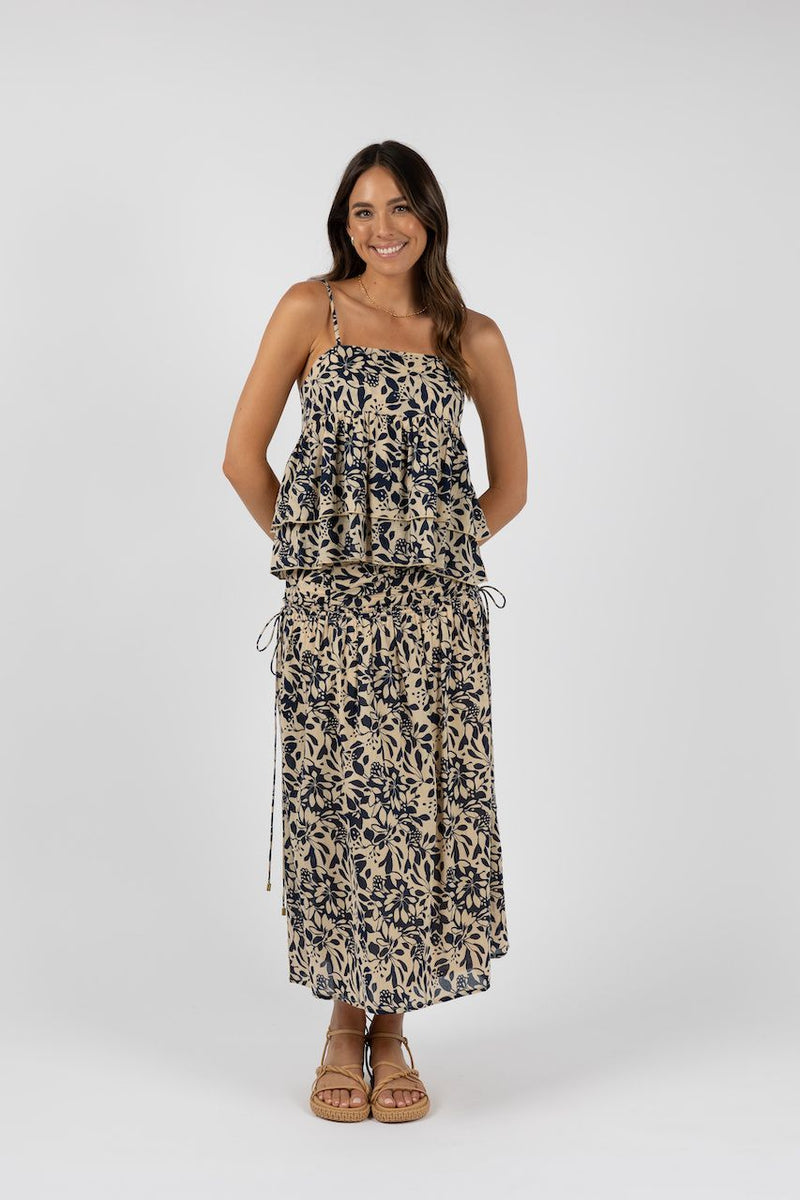 Humidity Lifestyle Eden Rouched Skirt - Navy Print (HS24316)