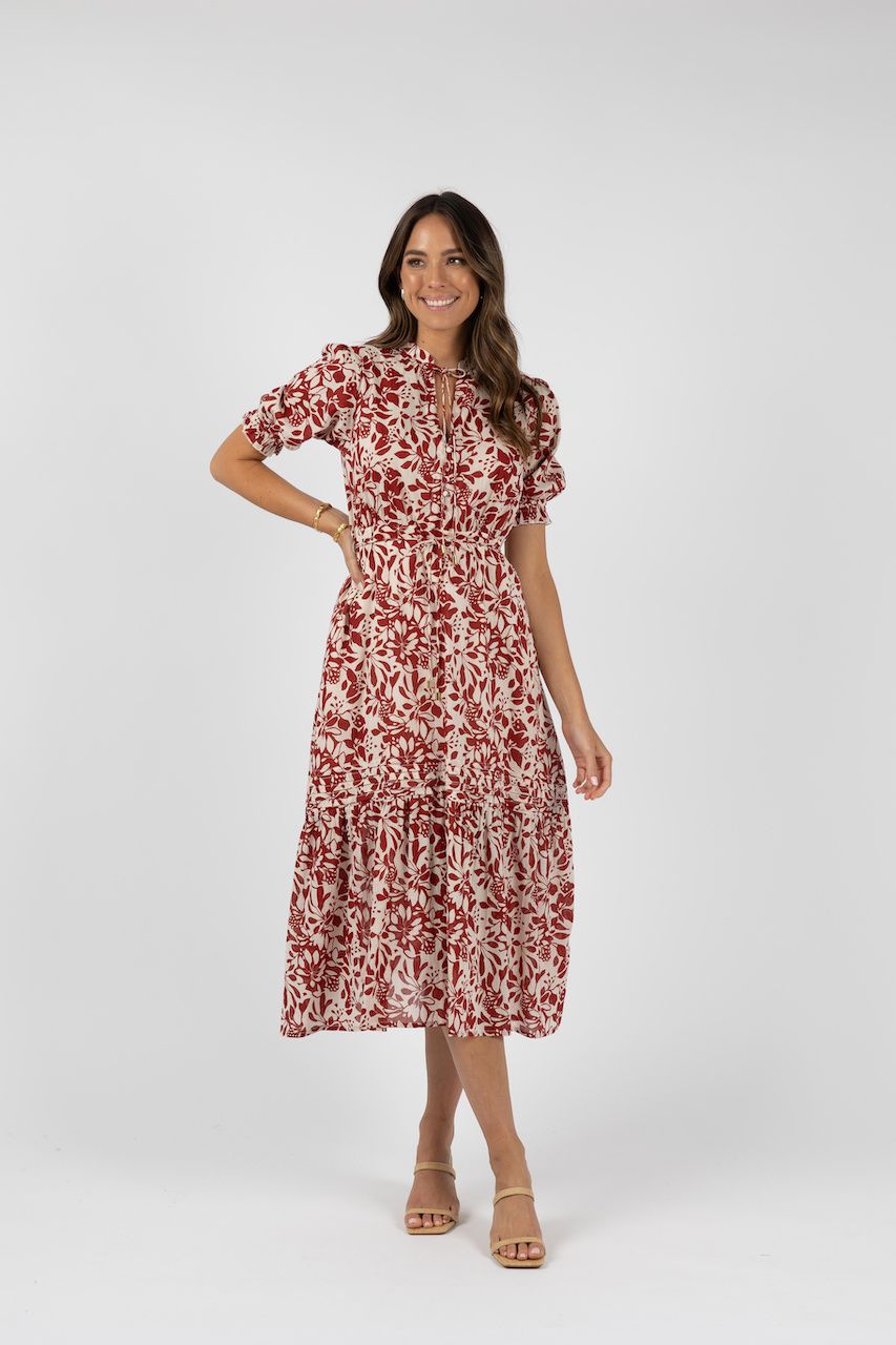 Humidity Lifestyle Eden Maxi Dress - Brick Print (HS24311)