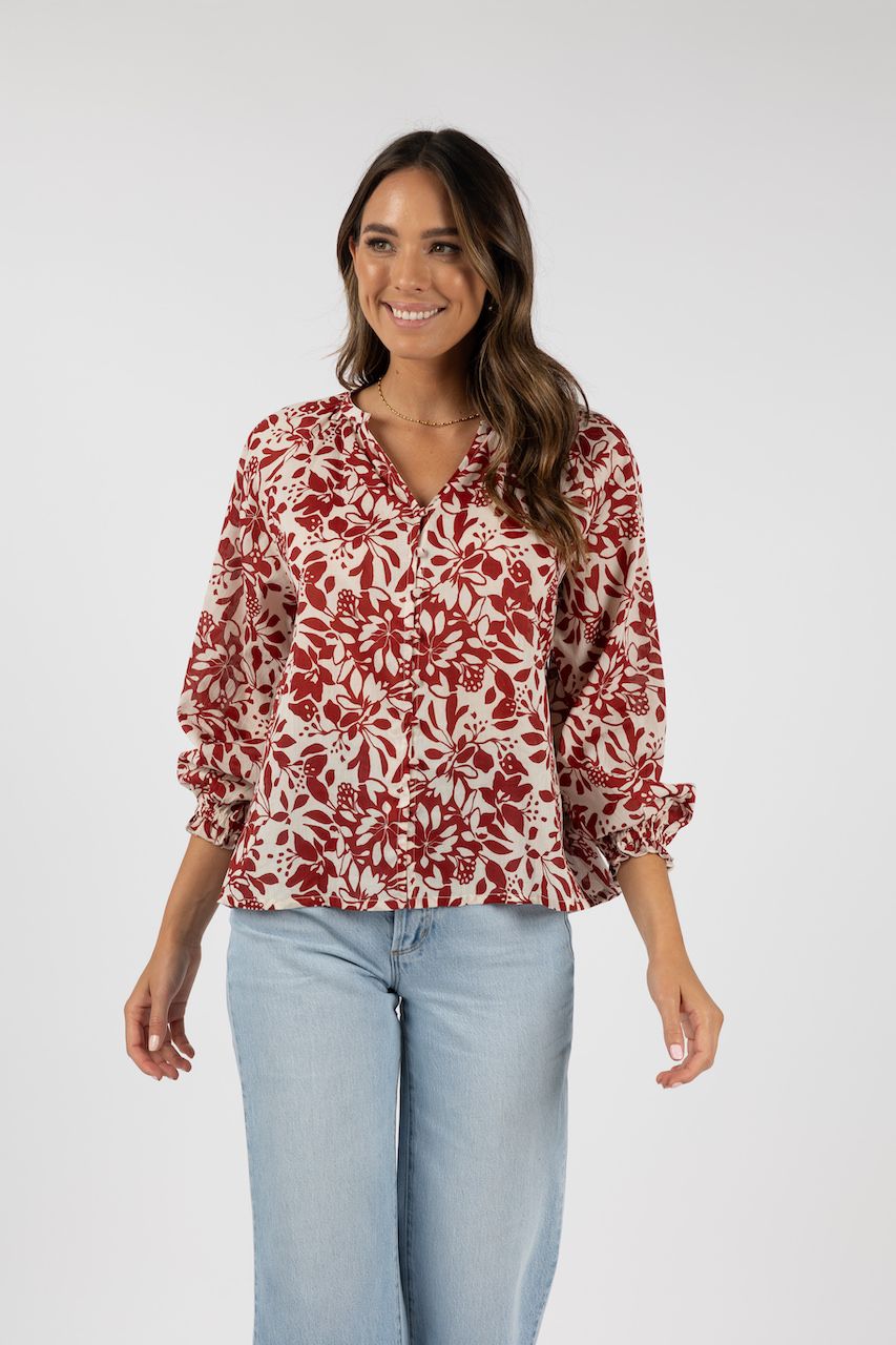 Humidity Lifestyle Eden Blouse - Brick Print (HS24315)