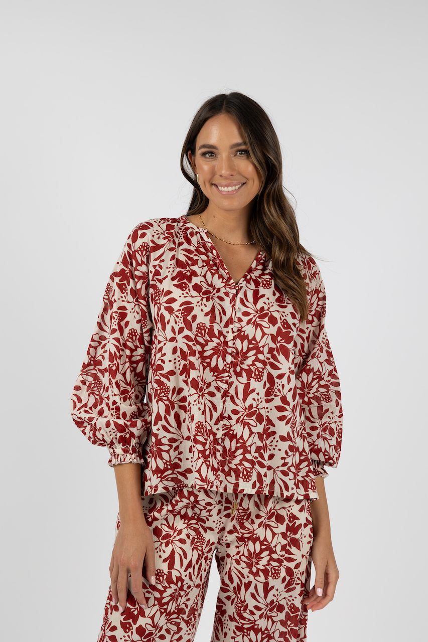 Humidity Lifestyle Eden Blouse - Brick Print (HS24315)