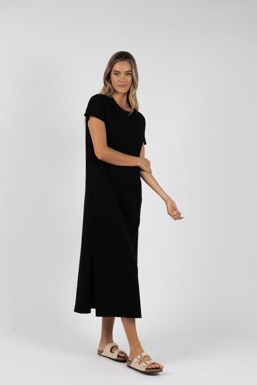 Humidity Lifestyle Basic Tee Dress - Black (HS24228)