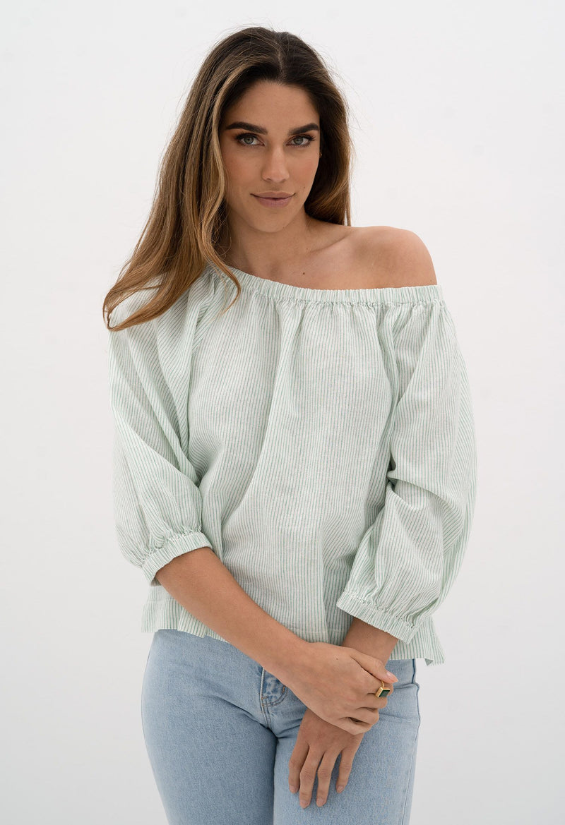Humidity Lifestyle Voyage Blouse - Green Stripe (HS23902)