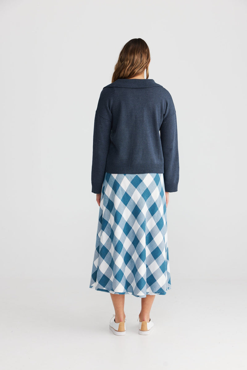 The Shanty Sicily Skirt - Blue Steel Check (60% Polyester/40% Viscose)