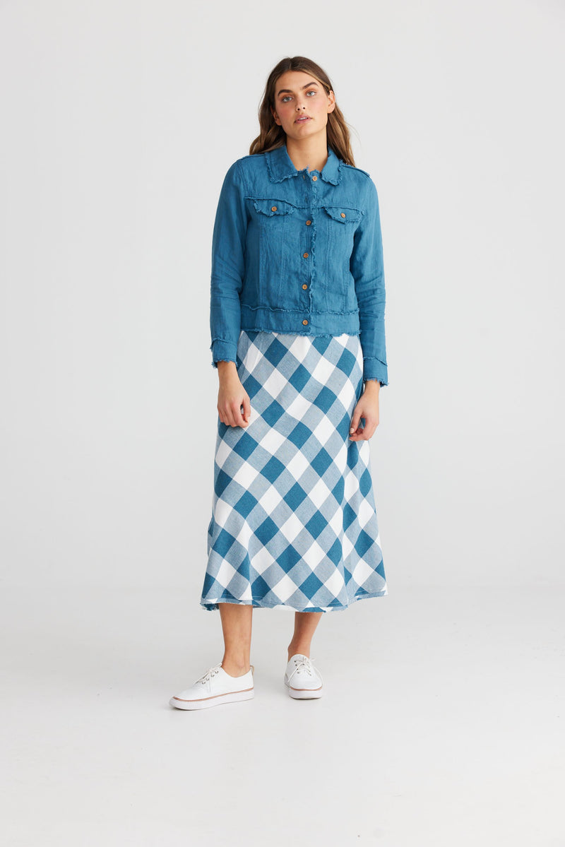 The Shanty Sicily Skirt - Blue Steel Check (60% Polyester/40% Viscose)