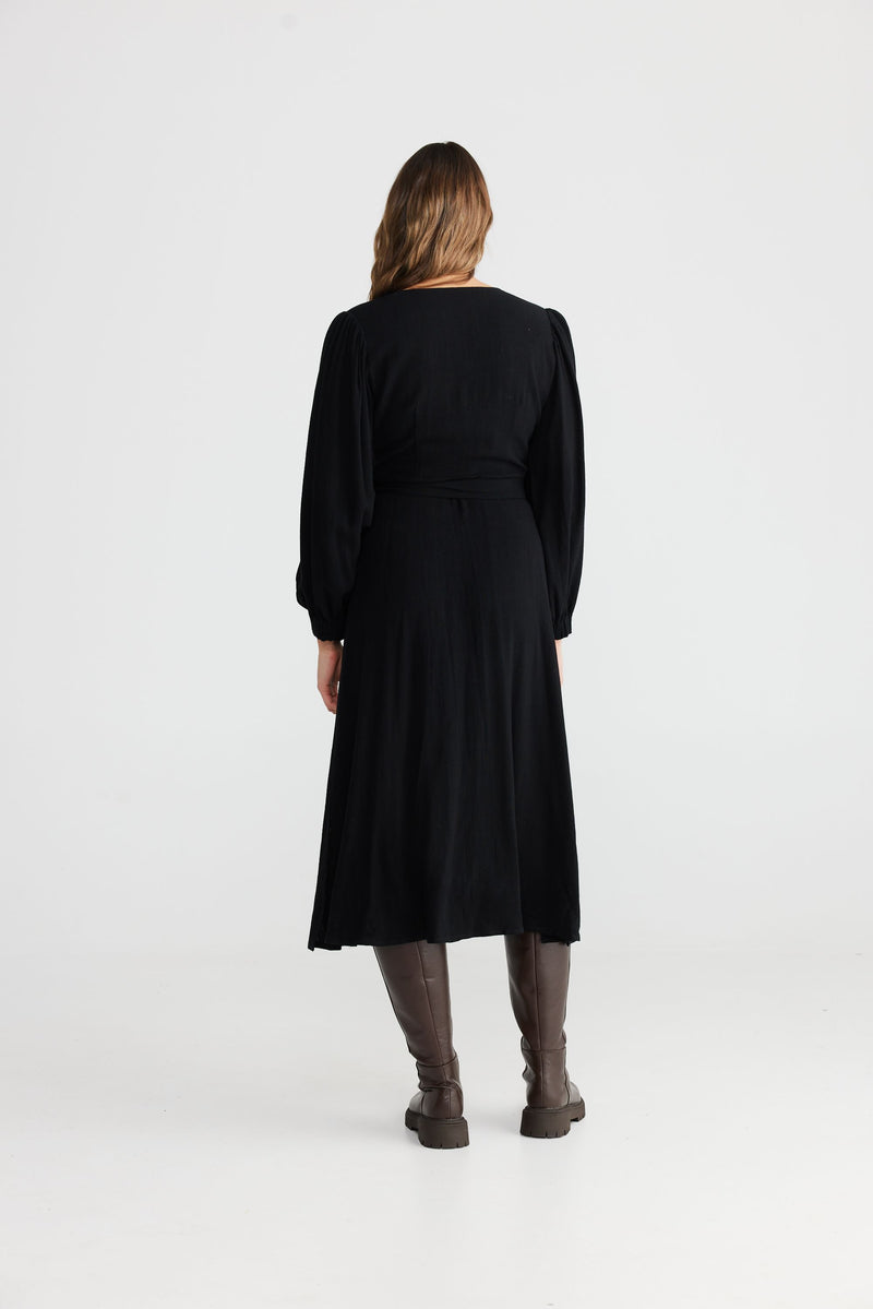 The Shanty Amor Wrap Dress - Black (55% Linen/45% Viscose)